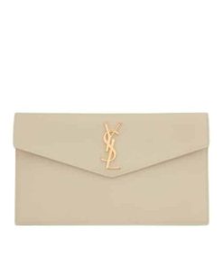 Saint Laurent Uptown Pouch In Grain De Poudre Embossed Leather Blanc Vintage 5657391Gf0J9207