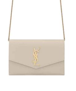 Saint Laurent Uptown Chain Wallet In Grain De Poudre Embossed Leather Blanc Vintage 19Cm 6077881Gf0J9207
