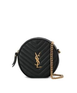 Saint Laurent Vinyle Round Camera Bag In Chevron Quilted Grain De Poudre Embossed Leather 18Cm 104361Gf071000