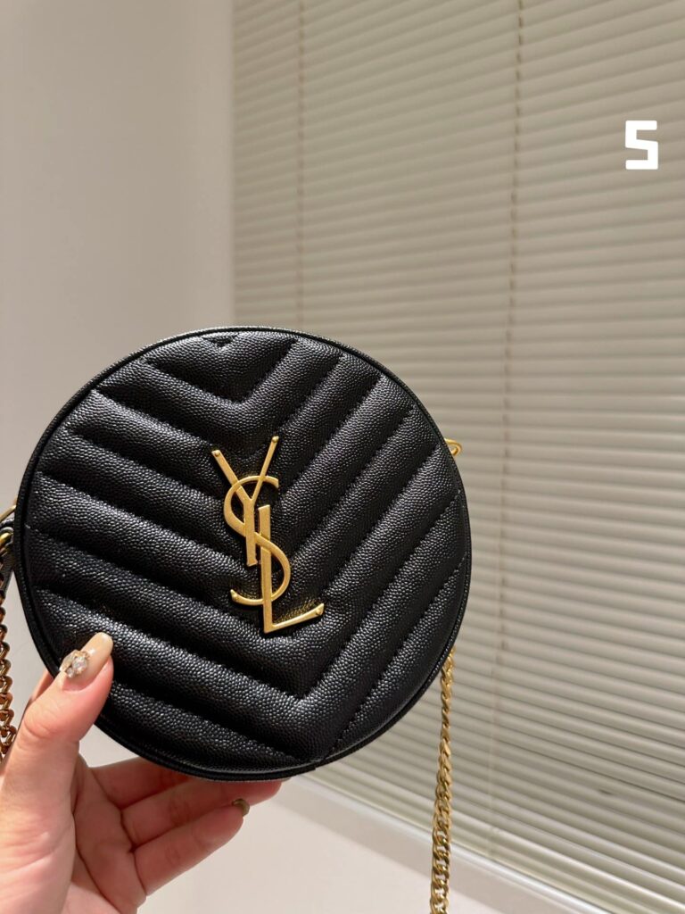 Saint Laurent Vinyle Round Camera Bag In Chevron Quilted Grain De Poudre Embossed Leather 18Cm 104361Gf071000 - Image 7