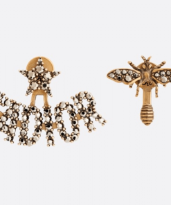 Dior Antique Gold-Finish Metal And Gold-Tone Crystals Earrings E0640Adrcy_D899