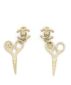 Chanel Cc Lock Crystal Scissors Drop Earrings
