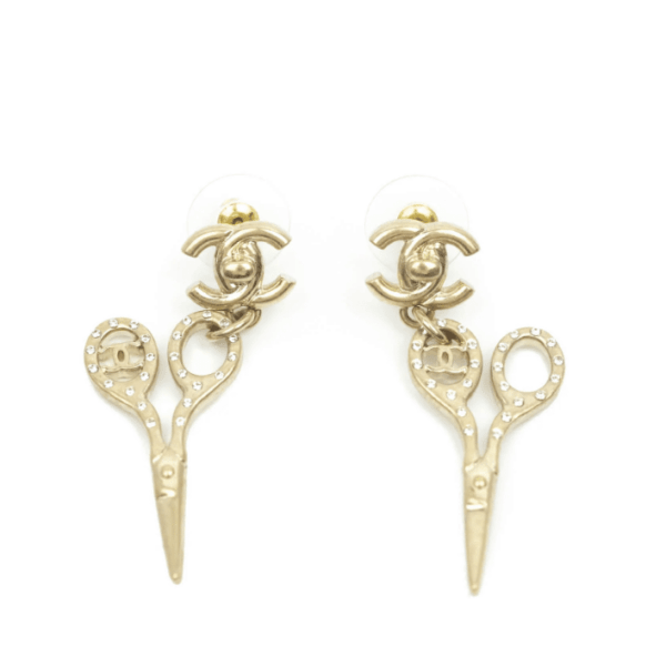 Chanel Cc Lock Crystal Scissors Drop Earrings