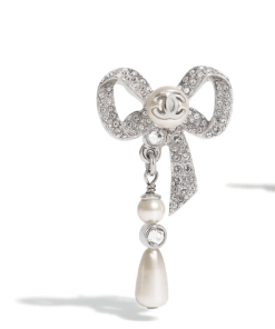 Chanel Bow Silver Pearl Earrings
