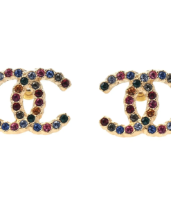 Chanel New Cc Crystal Multi Color Stud Earrings