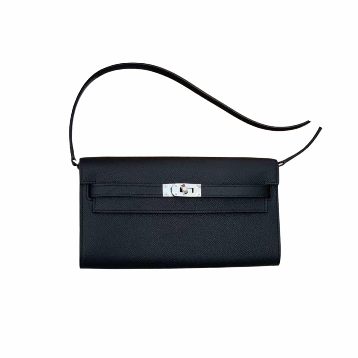 Hermes Kelly Pochette Boxcalf Silver Hardware Black 23Cm - Image 1