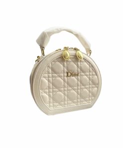 Dior Caro Round Pouch Cross Bag Gold Hardware White 13Cm
