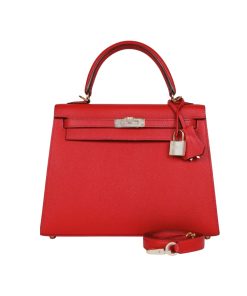 Hermes Kelly Sellier 25 Casaque Epsom Rouge With Silver Hardware In 25Cm