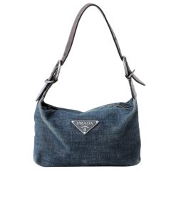 Prada Jeans Ring Shoulder Bag Denim Blue 25Cm