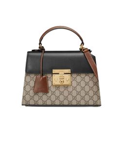 Gucci Paddle Lock Gg Supreme Top Handle Black 28Cm