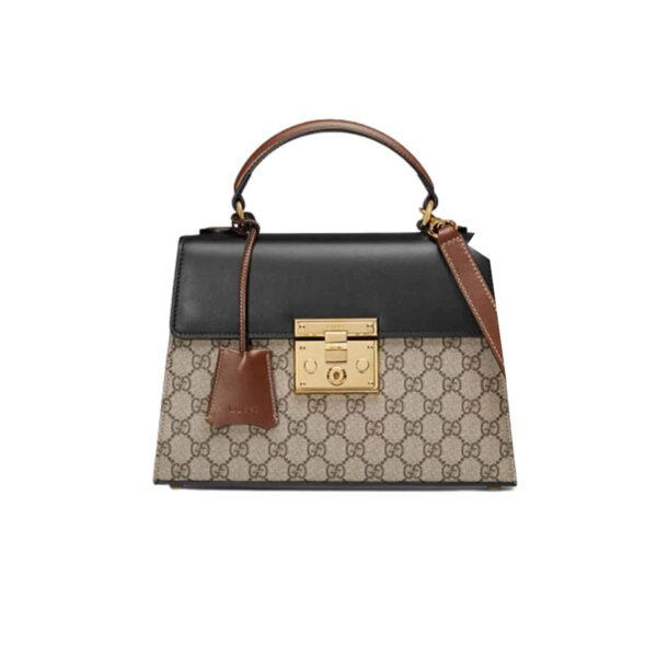 Gucci Paddle Lock Gg Supreme Top Handle Black 28Cm