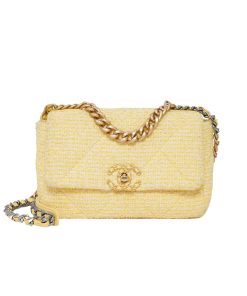 Chanel 19 Flap Bag Quilted Tweed Yellow 26Cm