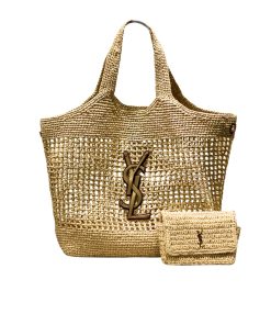 Saint Laurent Raffia Icare Tote Bag Naturel And Brown Gold 45Cm 772191Gaaek2063