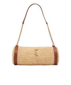 Saint Laurent Sade Raffia Tube Bag In Natural 33Cm