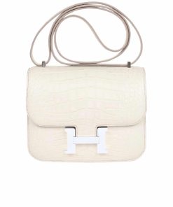 Hermes Mini Constance 19 Shiny Alligator Palladium Hardware White 19Cm