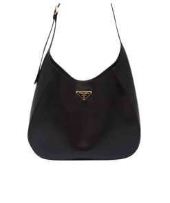 Prada Large Shoulder Bag With Topstitching Black 40Cm 1Bc181 2Aix F0002 V Ooo