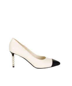 Chanel Pearl Embellished Heel Pumps White