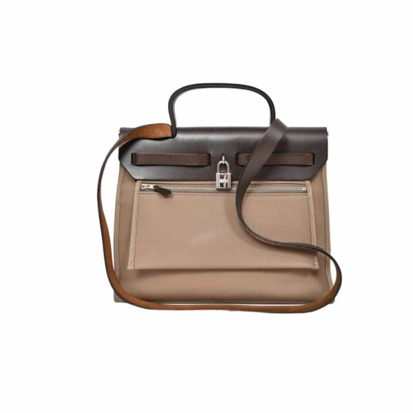 Hermes Toile Herbag Zip Tote Bag Dark Brown 31Cm