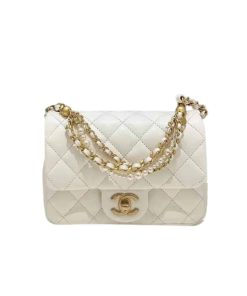 Chanel Flap Bag Gold Hardware With Chain White 17Cm