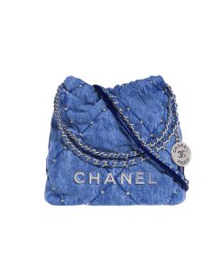 Chanel 22 Mini Handbag Washed Denim Silver Tone Metal Blue 17Cm As3980 B16649 Ny101