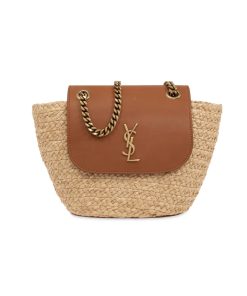 Saint Laurent Mini Manon In Raffia And Aged Vegetable Tanned Leather Naturel 23Cm 774269Gaaed9051