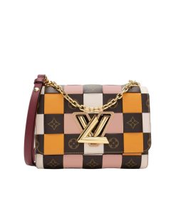 Louis Vuitton Twist Mm Monogram Shoulder Bag Orange Brown 23Cm