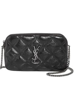 Saint Laurent Mini Becky Double Zip Bag Black With Silver Hardware 20Cm