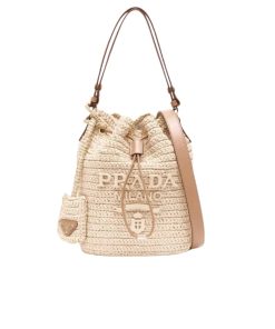 Prada Crochet And Leather Bucket Bag Natural 24Cm 1Be068 2M2T F0018 V Ouo