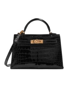 Hermes Kelly Alligator Gold Buckle Black 22Cm