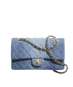 Chanel Classic Handbag Washed Denim And Gold Tone Metal Blue 19Cm A01112 B16747 Nx158