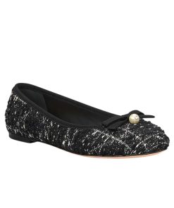 Dior Ballet Flat Cannage Tweed Black And White Kcb900Ctg S17X