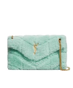 Saint Laurent Puffer Bag In Shearling Green 28Cm