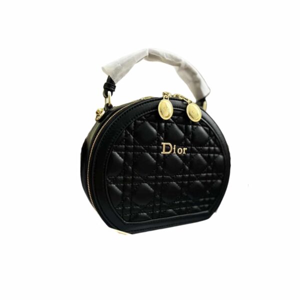 Dior Caro Round Pouch Cross Bag Gold Hardware Black 13Cm