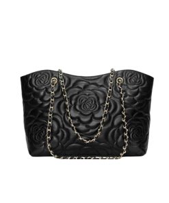 Chanel Camellia Tote Bag On Chain Woc Lambskin Black 36Cm