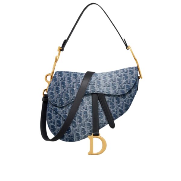 Dior Saddle Bag With Strap Oblique Jacquard Blue Denim 25Cm M0455Cdce M49E