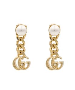 Gucci Pearl Double G Earrings Gold 645665 I4620 8078