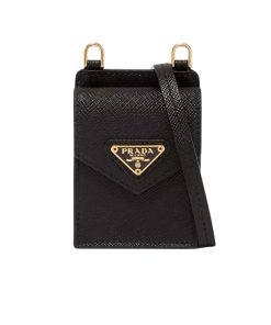 Prada Saffiano Leather Airpod Holder Black 17Cm