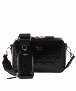 Prada Brique Brushed Leather Bag With Triangle Motif Black 18Cm 2Vh070 Zo6 F0002 V Zmt