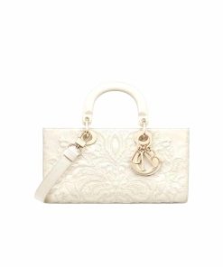 Dior Medium Lady D Joy Bag Quilted Effect Lambskin White 26Cm