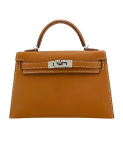 Hermes Mini Kelly Epsom Silver Buckle Brown 20Cm