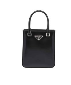 Prada Logo Embellished Leather Cross Body Bag Black 15Cm