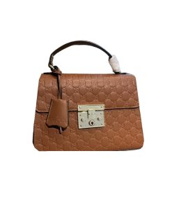 Gucci Paddle Lock Gg Supreme Top Handle Full Brown 28Cm