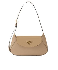 Prada Triangle Logo Shoulder Bag Beige 24Cm