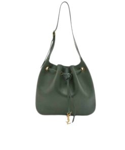 Saint Laurent Paris Vii Flat Hobo Bag In Smooth Leather Bag Dark Green 23Cm