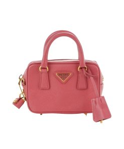 Prada Saffiano Lux Signature Mini Bauletto Bag Pink 19Cm
