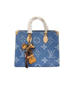 Louis Vuitton Onthego Lv Monogram Denim Tote Bag Light Blue 25Cm