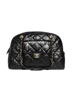 Chanel Maxi Bowling Shoulder Bag With Chain In Black 28Cm