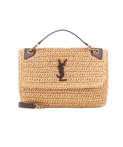 Saint Laurent Niki Medium Chain Bag In Raffia And Leather Natural 27Cm 633187Gg66W7069