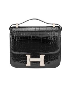 Hermes Mini Constance 19 Shiny Alligator Palladium Hardware Black 19Cm