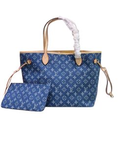 Louis Vuitton Neverfull Monogram Mm Handbag Denim 28Cm
